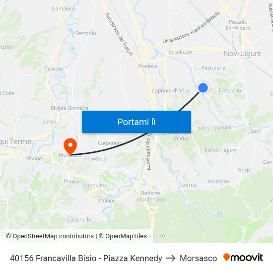 40156 Francavilla Bisio - Piazza Kennedy to Morsasco map