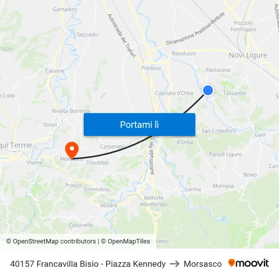 40157 Francavilla Bisio - Piazza Kennedy to Morsasco map