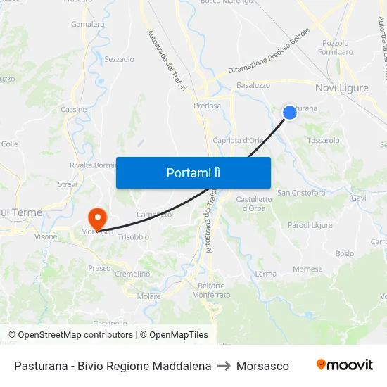 Pasturana - Bivio Regione Maddalena to Morsasco map