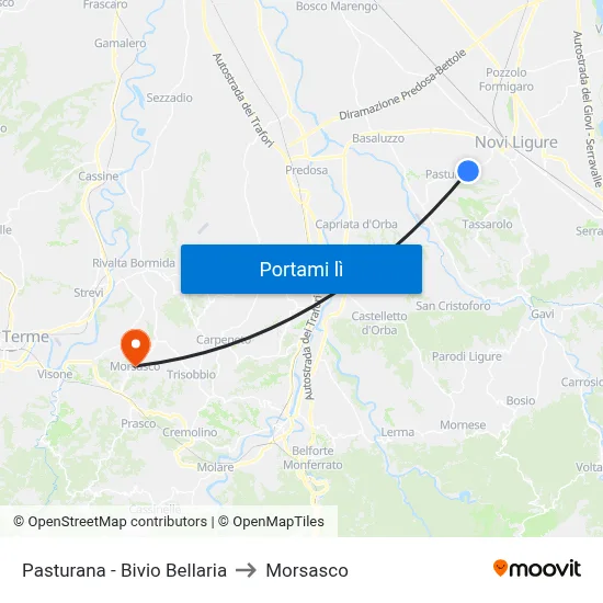 Pasturana - Bivio Bellaria to Morsasco map