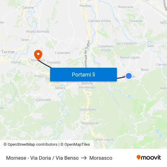 Mornese - Via Doria / Via Benso to Morsasco map