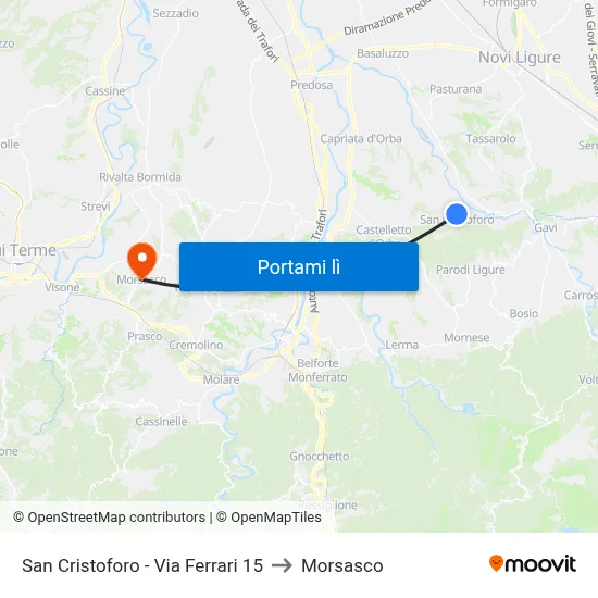 San Cristoforo - Via Ferrari 15 to Morsasco map