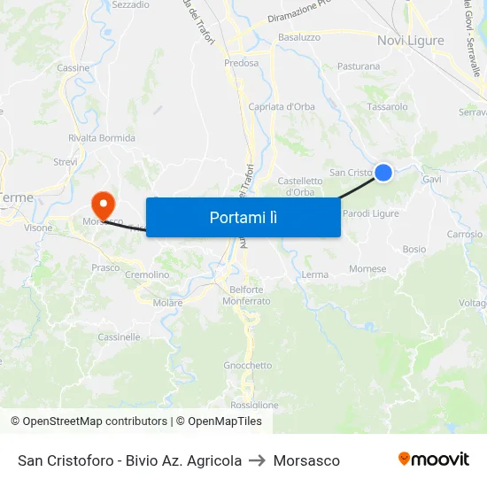 San Cristoforo - Bivio Az. Agricola to Morsasco map