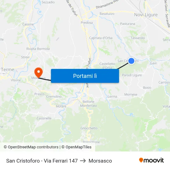 San Cristoforo - Via Ferrari 147 to Morsasco map