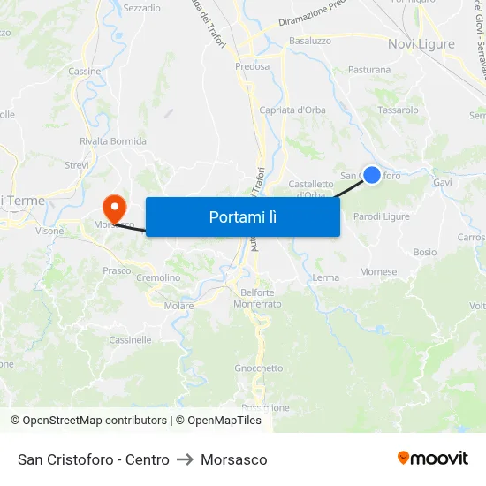 San Cristoforo - Centro to Morsasco map