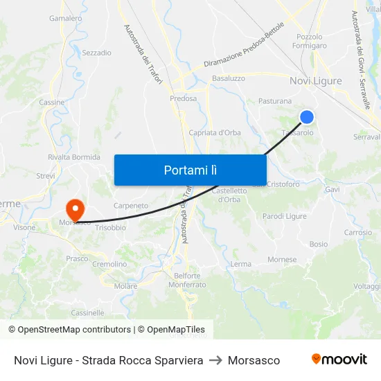 Novi Ligure - Strada Rocca Sparviera to Morsasco map