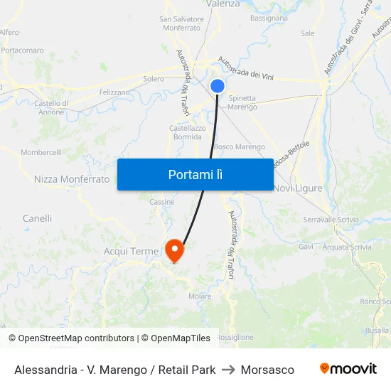 Alessandria - V. Marengo / Retail Park to Morsasco map