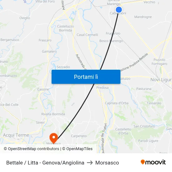Bettale / Litta - Genova/Angiolina to Morsasco map