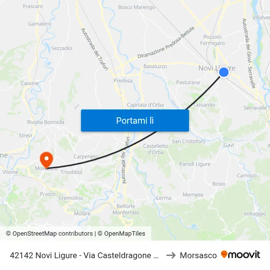 42142 Novi Ligure - Via Casteldragone 45 to Morsasco map