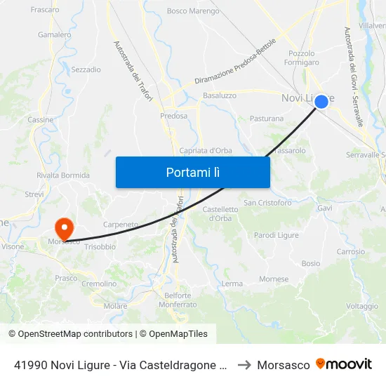 41990 Novi Ligure - Via Casteldragone 86 to Morsasco map