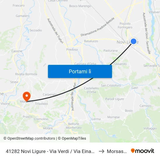 41282 Novi Ligure - Via Verdi / Via Einaudi to Morsasco map