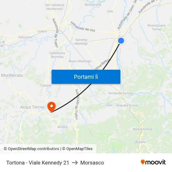 Tortona - Viale Kennedy 21 to Morsasco map