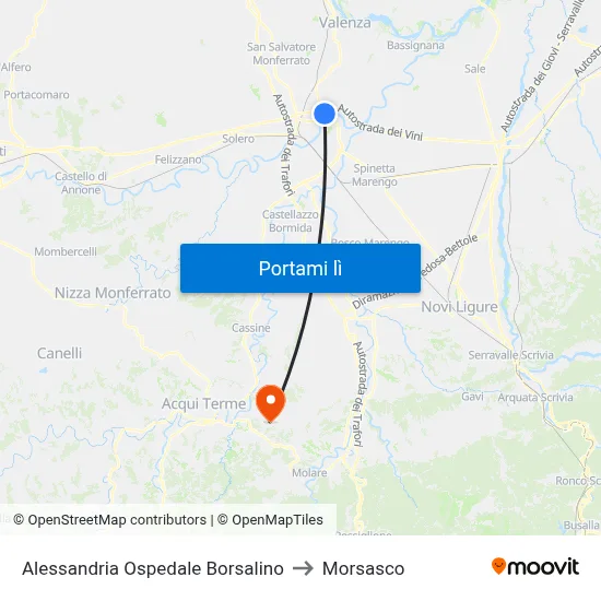 Alessandria Ospedale Borsalino to Morsasco map