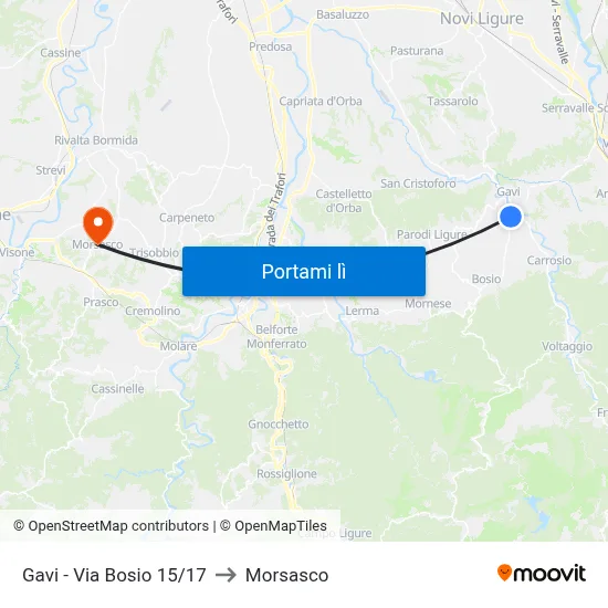Gavi - Via Bosio 15/17 to Morsasco map