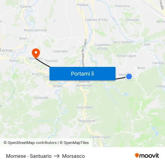Mornese - Santuario to Morsasco map