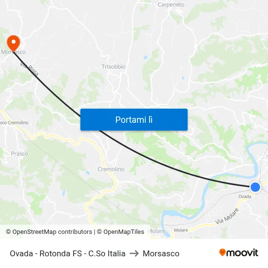Ovada - Rotonda FS - C.So Italia to Morsasco map