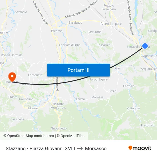 Stazzano - Piazza Giovanni XVIII to Morsasco map