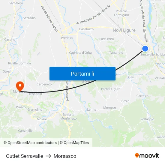 Outlet Serravalle to Morsasco map