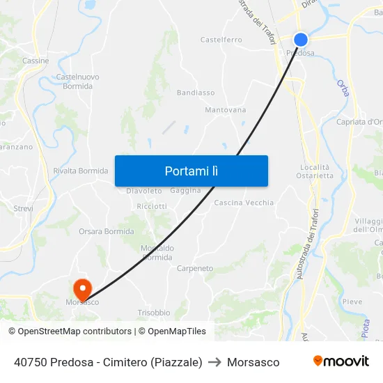 40750 Predosa - Cimitero (Piazzale) to Morsasco map