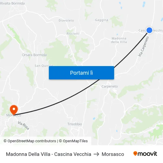 Madonna Della Villa - Cascina Vecchia to Morsasco map