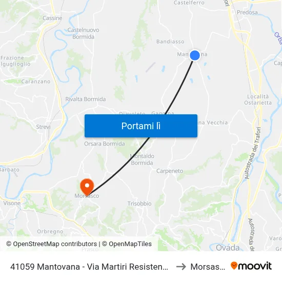 41059 Mantovana - Via Martiri Resistenza 42 to Morsasco map