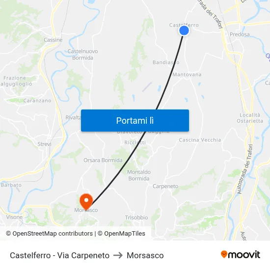 Castelferro - Via Carpeneto to Morsasco map