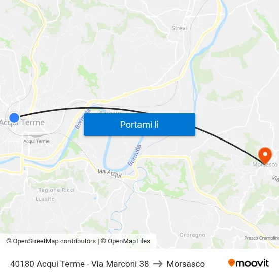 40180 Acqui Terme - Via Marconi 38 to Morsasco map