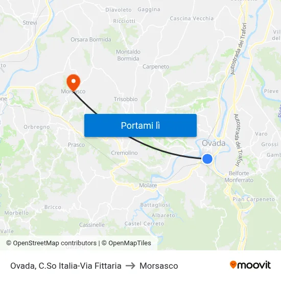 Ovada, C.So Italia-Via Fittaria to Morsasco map
