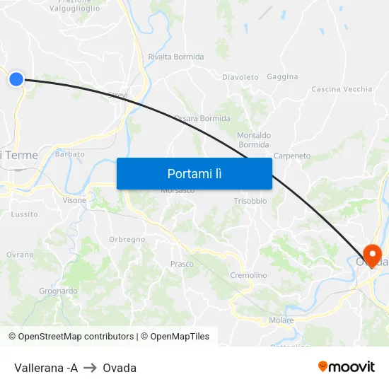 Vallerana -A to Ovada map