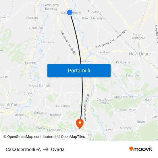 Casalcermelli -A to Ovada map