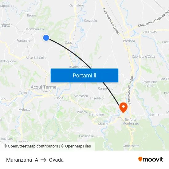 Maranzana -A to Ovada map