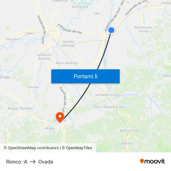 Ronco -A to Ovada map