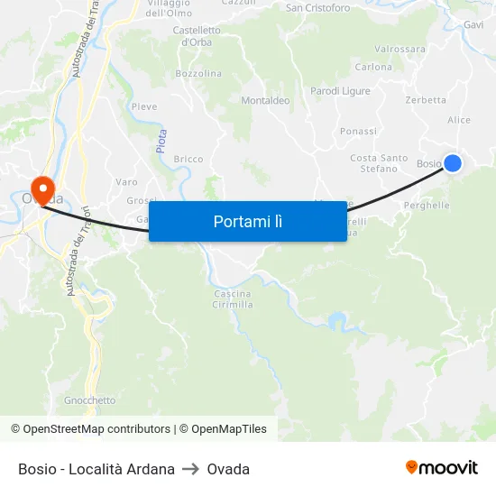 Bosio - Località Ardana to Ovada map