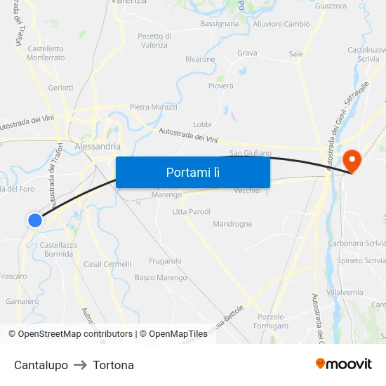 Cantalupo to Tortona map