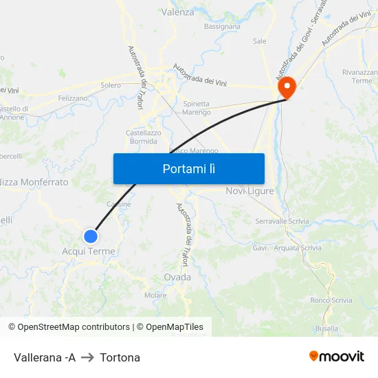 Vallerana -A to Tortona map