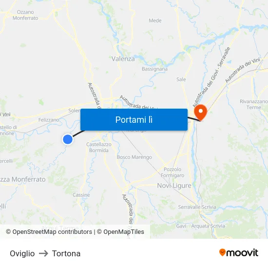 Oviglio to Tortona map