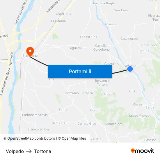 Volpedo to Tortona map