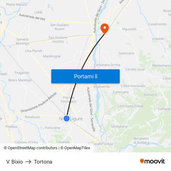 V. Bixio to Tortona map