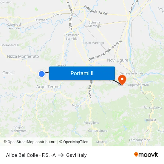 Alice Bel Colle - F.S. -A to Gavi Italy map