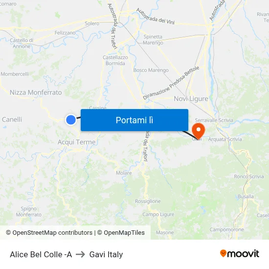 Alice Bel Colle -A to Gavi Italy map