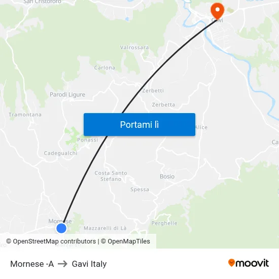 Mornese -A to Gavi Italy map