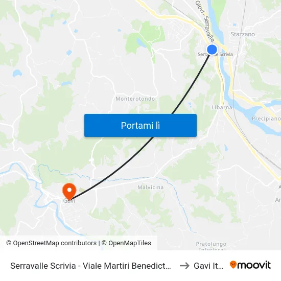 Serravalle Scrivia - Viale Martiri Benedicta Ss35 to Gavi Italy map