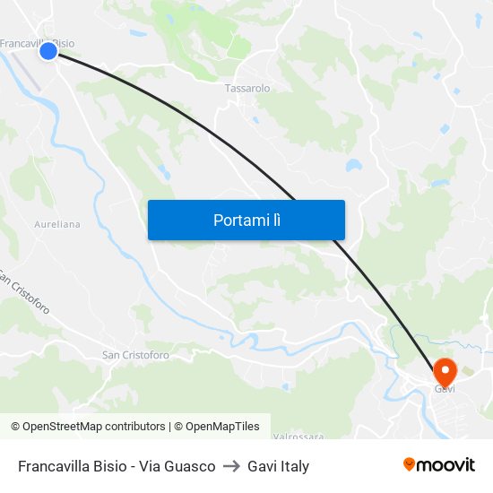 Francavilla Bisio - Via Guasco to Gavi Italy map