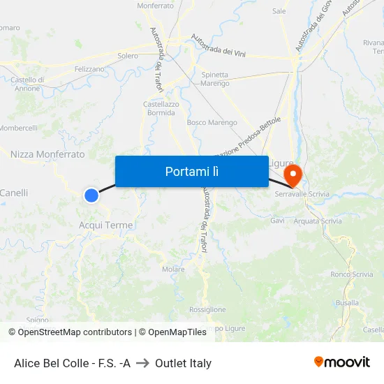 Alice Bel Colle - F.S. -A to Outlet Italy map