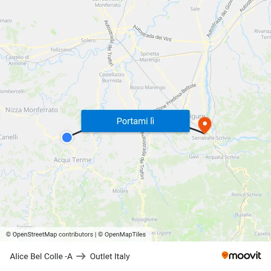 Alice Bel Colle -A to Outlet Italy map