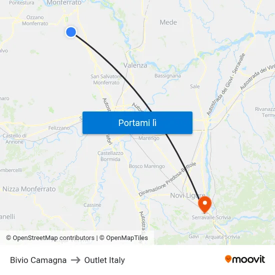 Bivio Camagna to Outlet Italy map