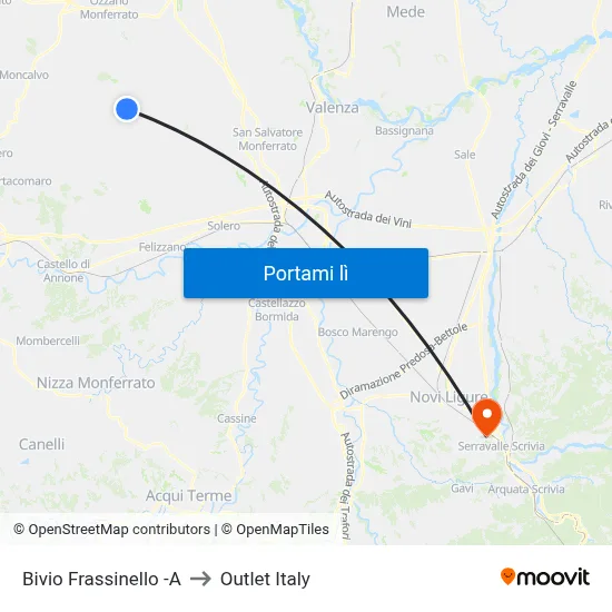 Bivio Frassinello -A to Outlet Italy map