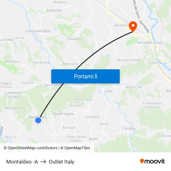 Montaldeo -A to Outlet Italy map