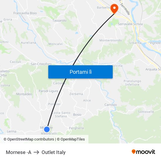 Mornese -A to Outlet Italy map