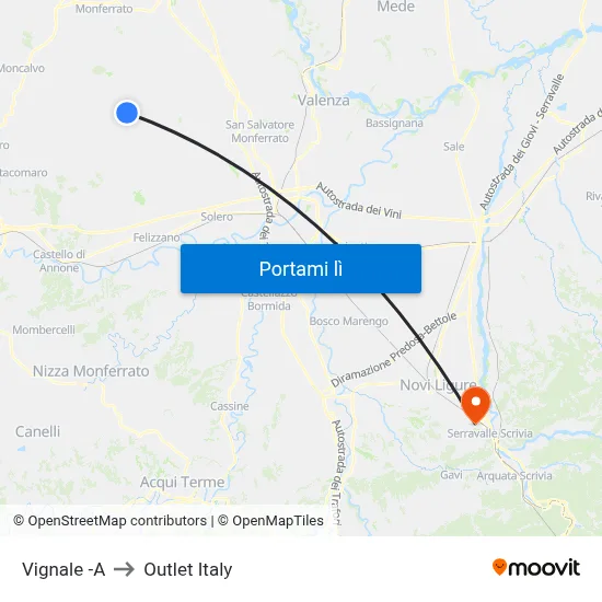Vignale -A to Outlet Italy map